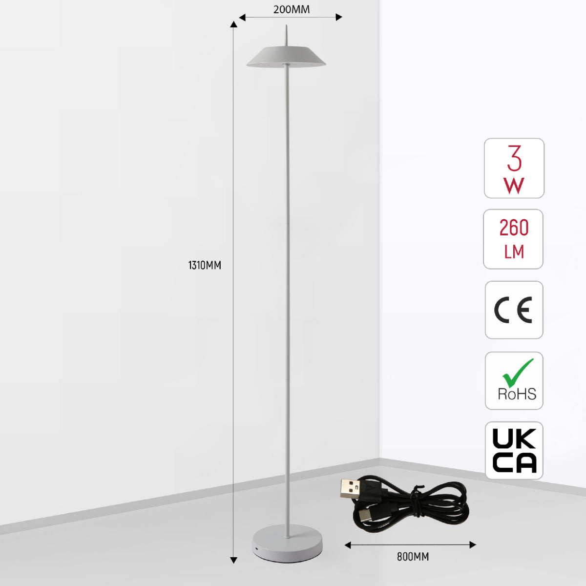 Lámpara de pie LED portátil con diseño elegante y altura de 131 cm, perfecta para salas modernas con iluminación dimmable y temperatura ajustable.