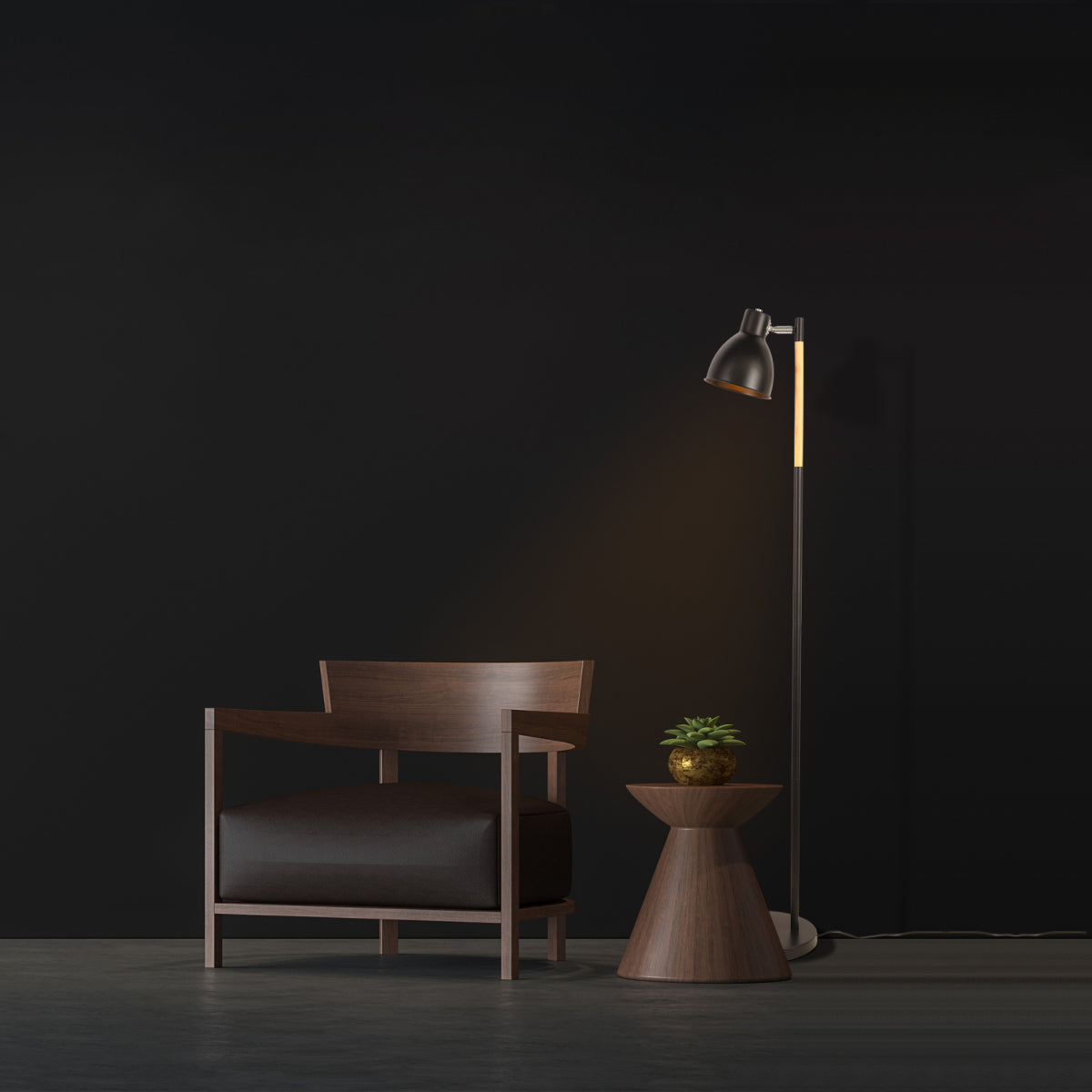 Lámpara de pie nórdica con base de madera y pantalla rotativa, perfecta para salones modernos y minimalistas.