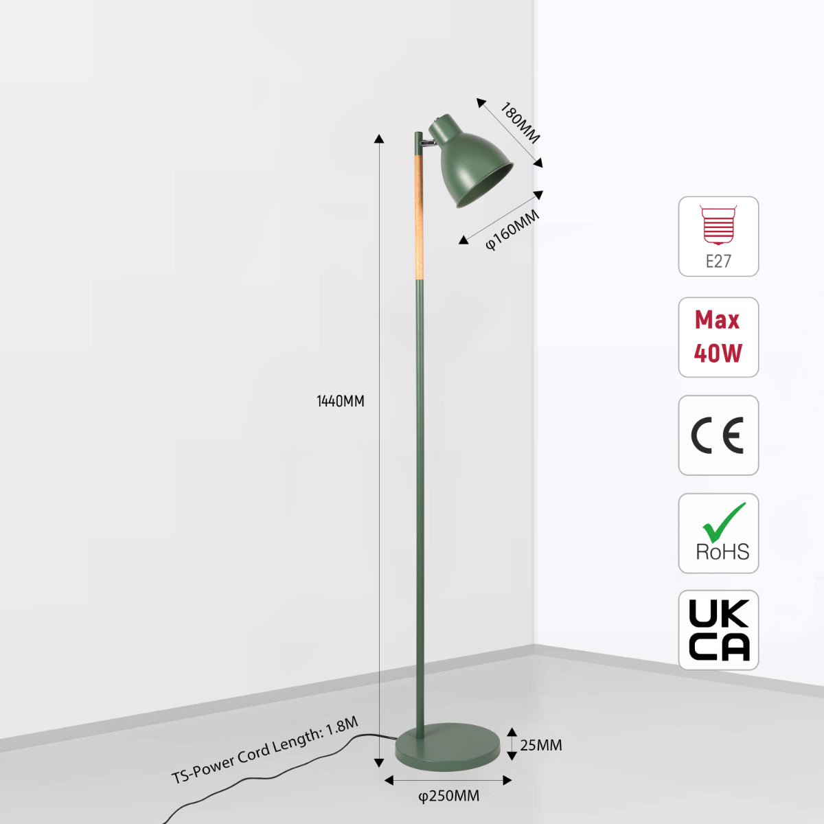 Lámpara de pie nórdica con base de madera y pantalla rotatable, ideal para salas modernas y cómodas.