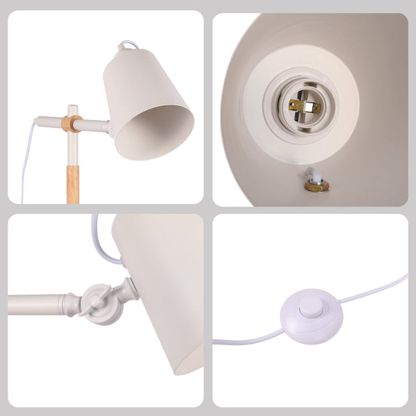 Lámpara de pie nórdica elegante con detalles en madera de roble, ideal para salones de estilo moderno y minimalista.