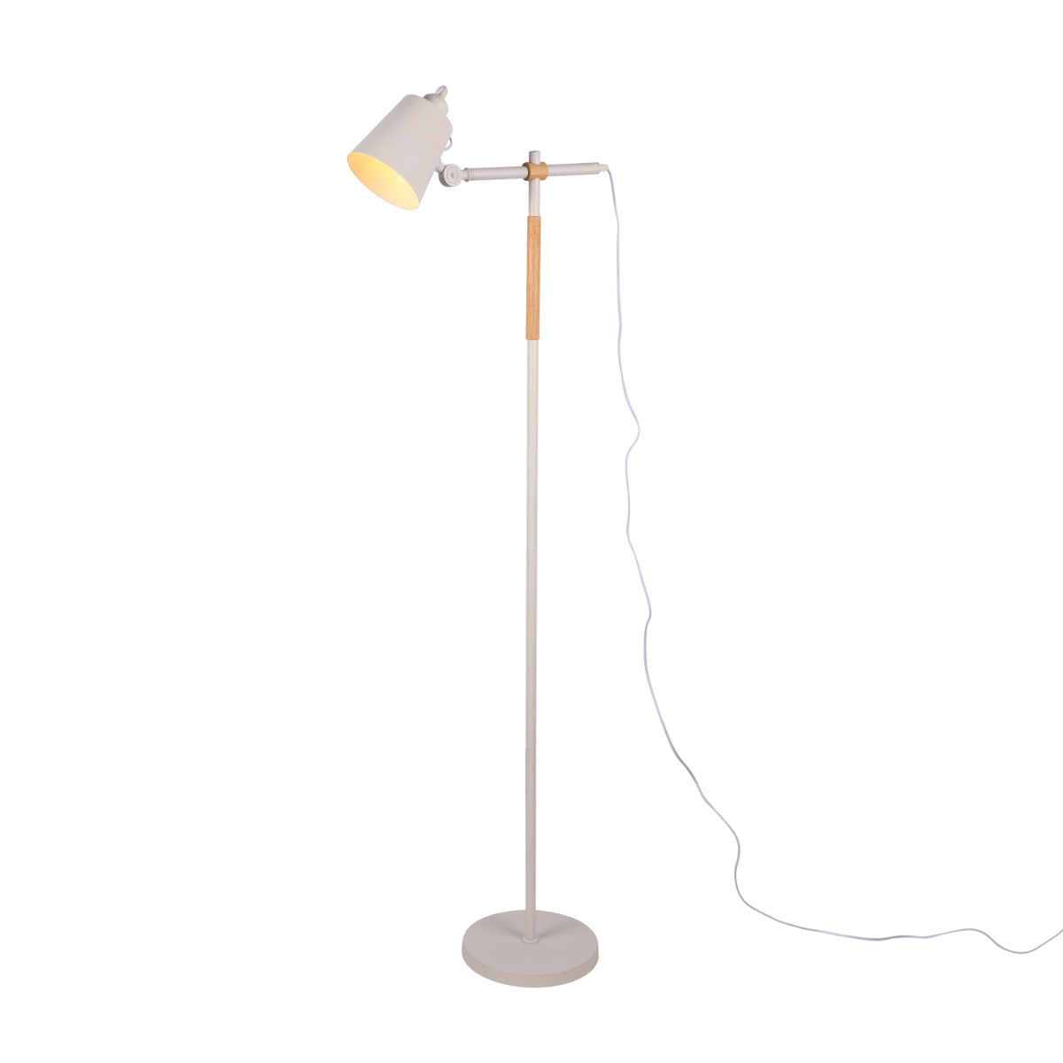 Lámpara de pie nórdica con detalles en madera de roble, perfecta para salones modernos con un toque minimalista y elegante.