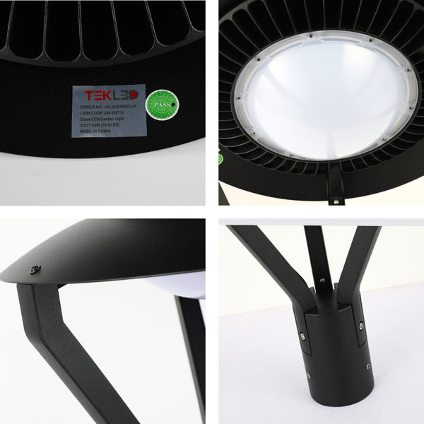 Lámpara de jardín tipo UFO de 60W, perfecta para iluminar senderos en exteriores con estilo moderno y funcionalidad versátil.