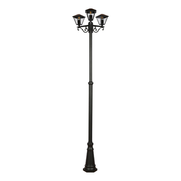 Lámpara de poste de jardín con tres bombillas E27, ideal para iluminar caminos en espacios exteriores con estilo moderno.