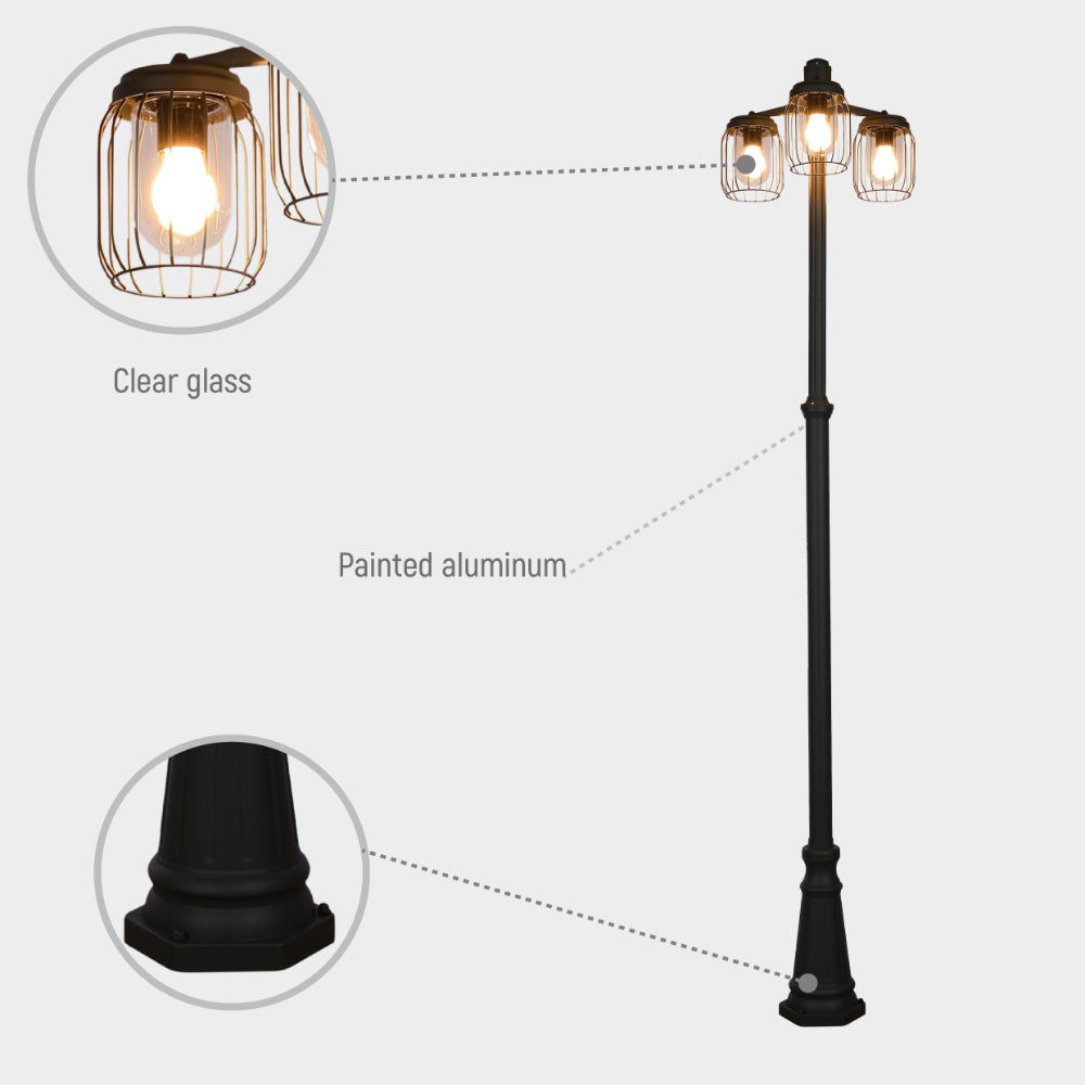 Lámpara de jardín moderna con tres luces E27, ideal para iluminar caminos exteriores en decoraciones contemporáneas.
