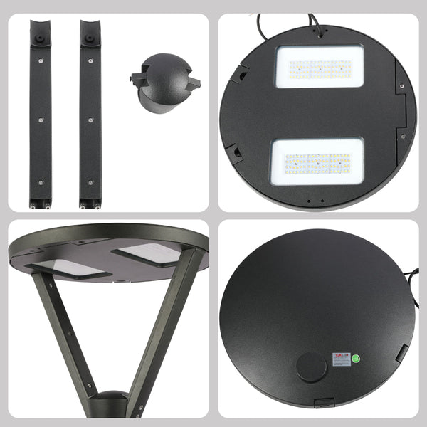 Lámpara de poste LED de 60W ideal para jardines y caminos, con diseño moderno y regulable en 3 temperaturas de color.