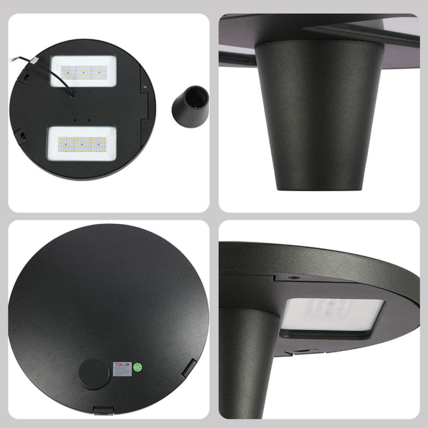 Lámpara de jardín tipo farola LED de 60W en un entorno exterior, perfecta para caminos y estilos contemporáneos de paisajismo.
