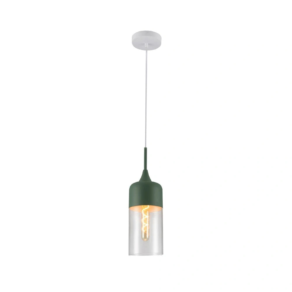 Main image of Macaron Olive Green Cylinder Glass Pendant Ceiling Light with E27 Fitting | TEKLED 158-19732