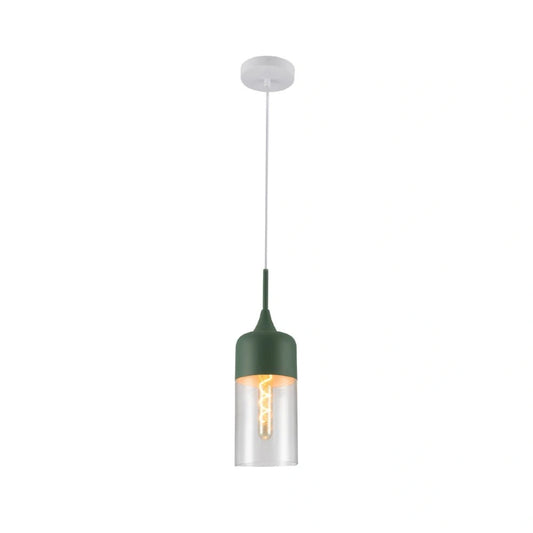 Main image of Macaron Olive Green Cylinder Glass Pendant Ceiling Light with E27 Fitting | TEKLED 158-19732