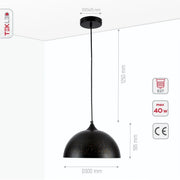 Product dimensions of black golden metal starlight dome pendant light small e27