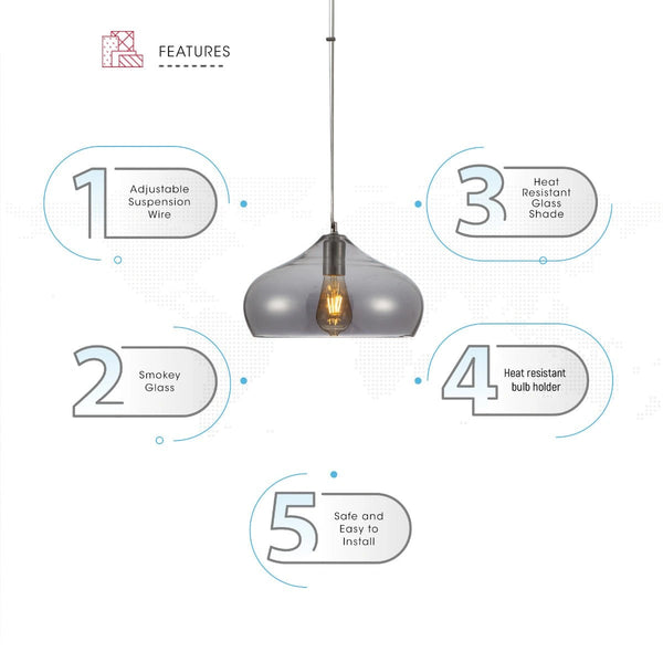 Close up shots of Smoky Glass India Dome Pendant Ceiling Light with E27 | TEKLED 150-15054