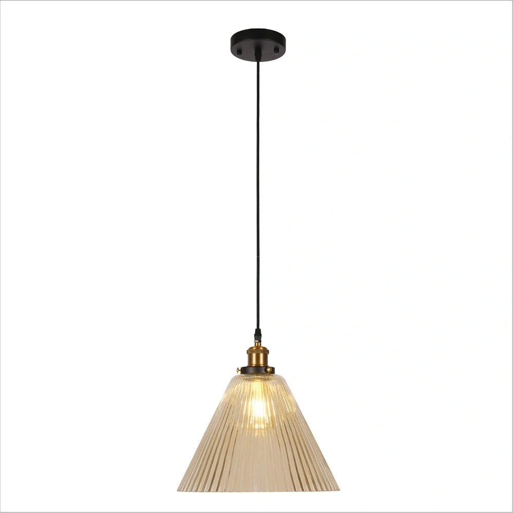 Amber glass funnel striped pendant light with e27 fitting main