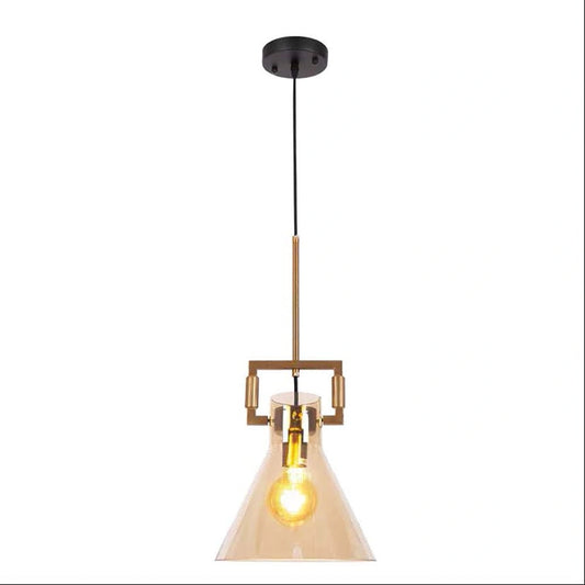 Main image Golden bronze metal amber glass funnel pendant light cone funnel