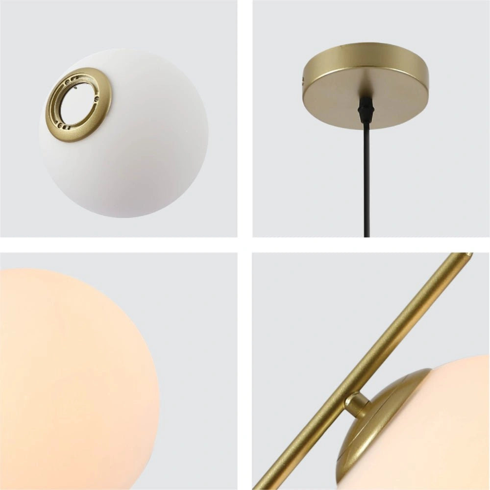 Detailed shots of Antique Brass Metal Opal White Glass Globe Pendant Ceiling Light D200 with E27 Fitting | TEKLED 158-19658