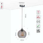Size and specs of Clear Glass Pendant Light D200 with E27 Fitting | TEKLED 158-19670