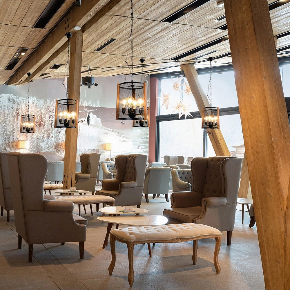 More interior usage of Black Metal Cylinder Cage Pendant Light with 4xE27 Fitting | TEKLED 156-19526