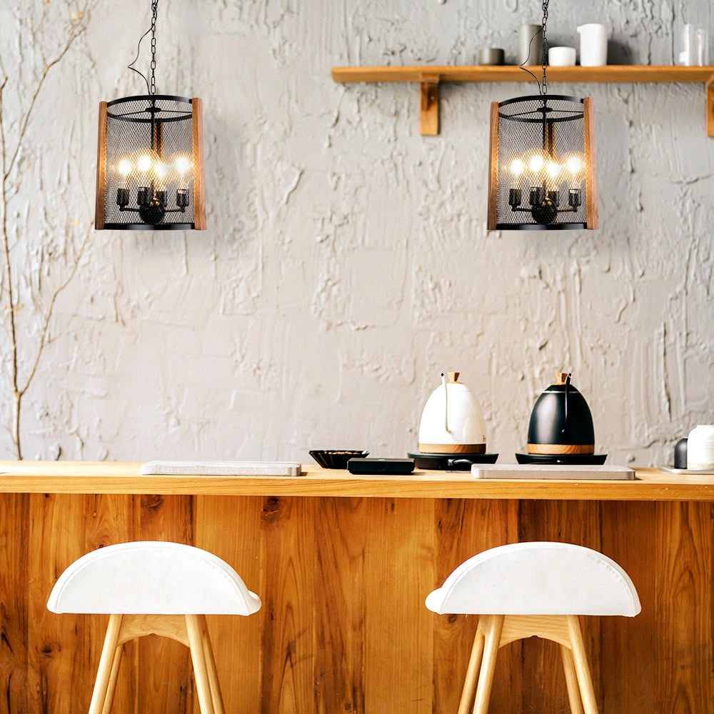 Interior application of Black Metal Cylinder Cage Pendant Light with 4xE27 Fitting | TEKLED 156-19526