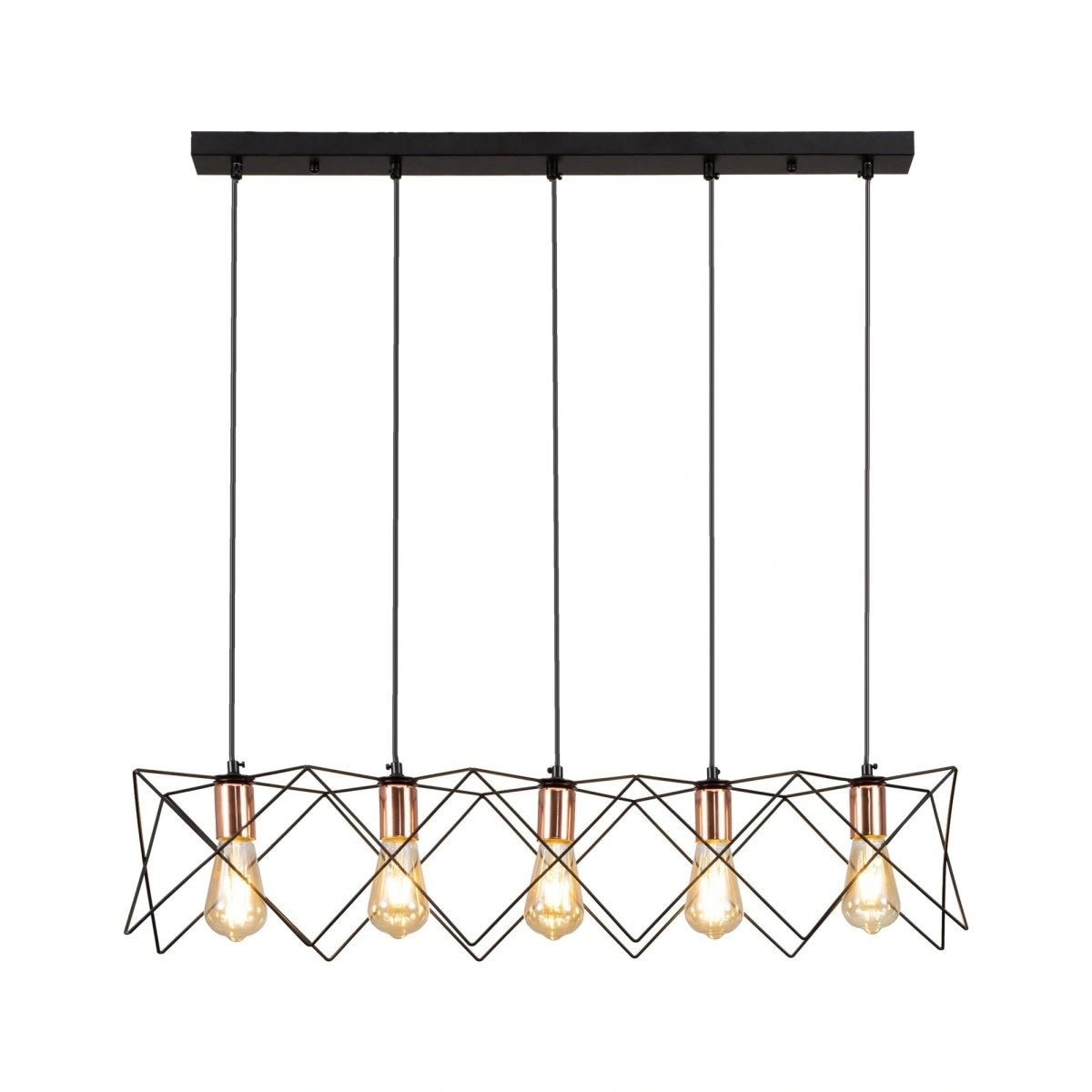 Black metal caged island chandelier with 5xe27 main