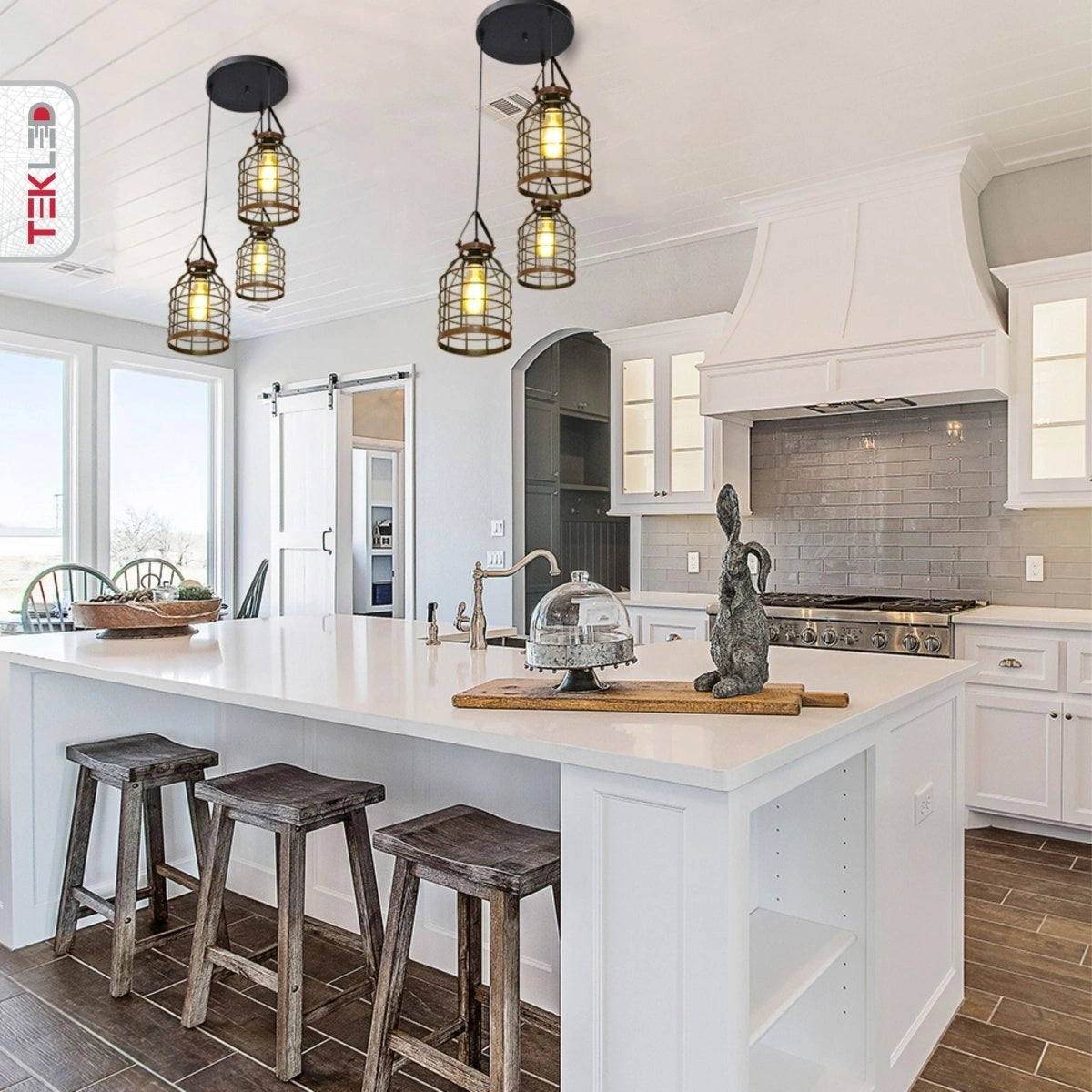 Interior application of Black Cage Metal Pendant Light with 3xE27 Fitting | TEKLED 156-19516