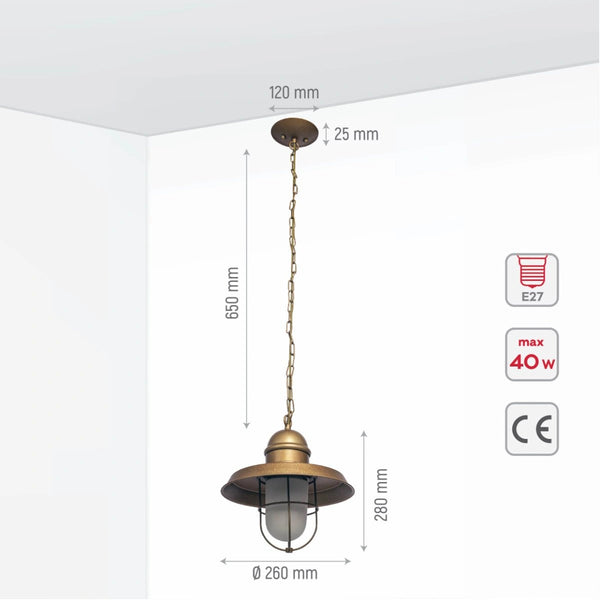 Size and specs of Bronze Metal Opal Glass Caged Step Pendant Ceiling Light with E27 | TEKLED 150-17100