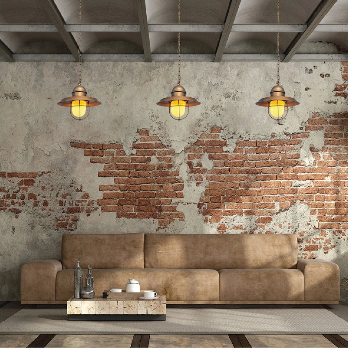 Interior application of Bronze Metal Opal Glass Caged Step Pendant Ceiling Light with E27 | TEKLED 150-17100