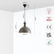 Size and specs of Antique Grey Brass Dome Metal Pendant Ceiling Light with E27 Fitting D380 | TEKLED 150-181110