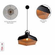 Close up shots of Esagono Maxi Black Metal Pendant Light with E27 Fitting | TEKLED 159-17352