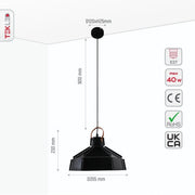 Size and specs of Esagono Midi Black Metal Pendant Light with E27 Fitting | TEKLED 159-17358