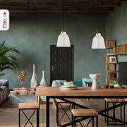 Interior application of Esagono Mini White Metal Pendant Light with E27 Fitting | TEKLED 159-17366