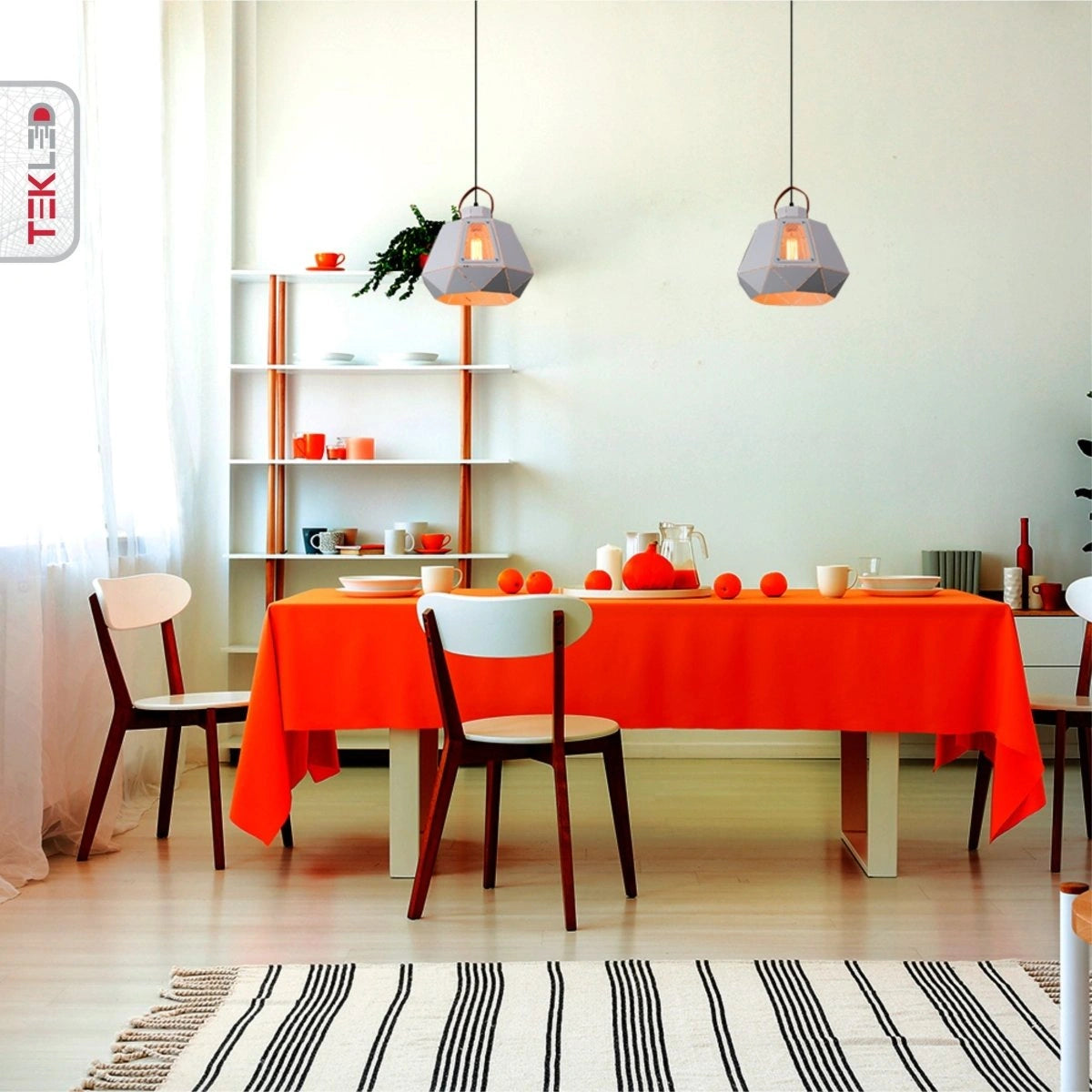 Interior application of Esagono Midi Lantern White Pendant Light with E27 Fitting | TEKLED 159-17484