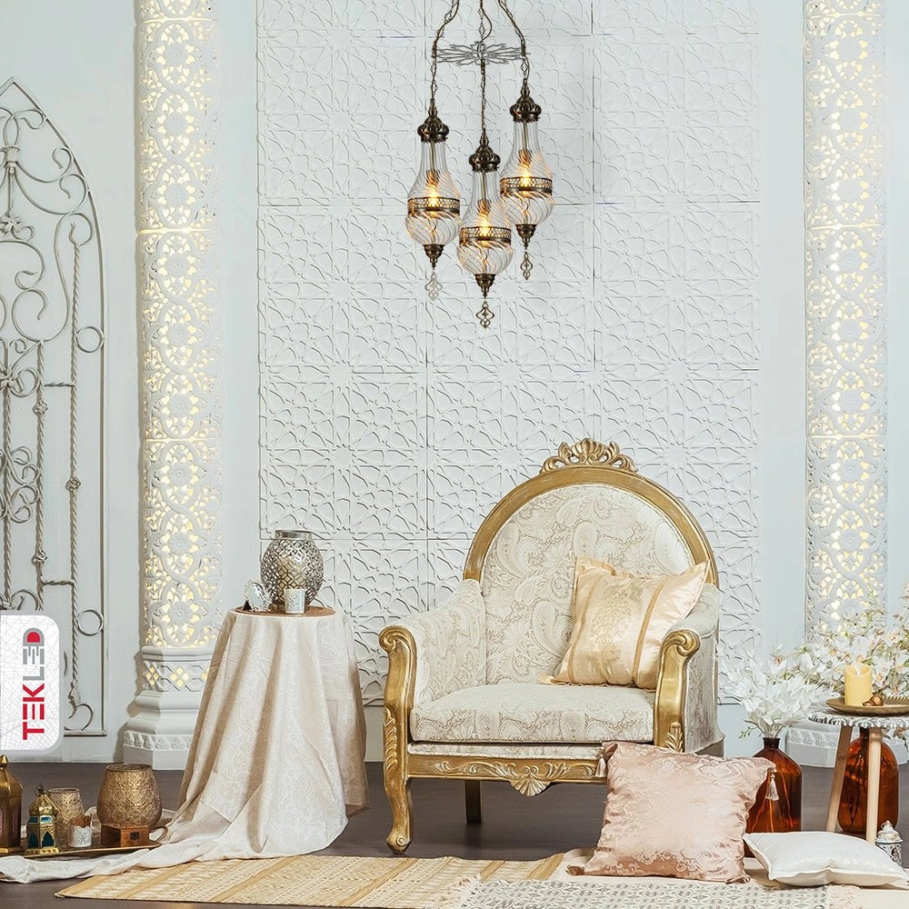 More interior usage of Moroccan Style Antique Brass and Clear Glass Ceiling Oriental Chandelier with 3xE27 | TEKLED 158-19555