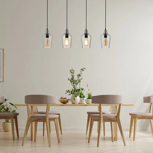Clear frosted glass schoolhouse pendant light s with e27 fitting in indoor setting quadruple use in dining room cafe