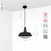 Size and specs of Black Step Caged Industrial Metal Ceiling Pendant Light with E27 Fitting | TEKLED 150-18362