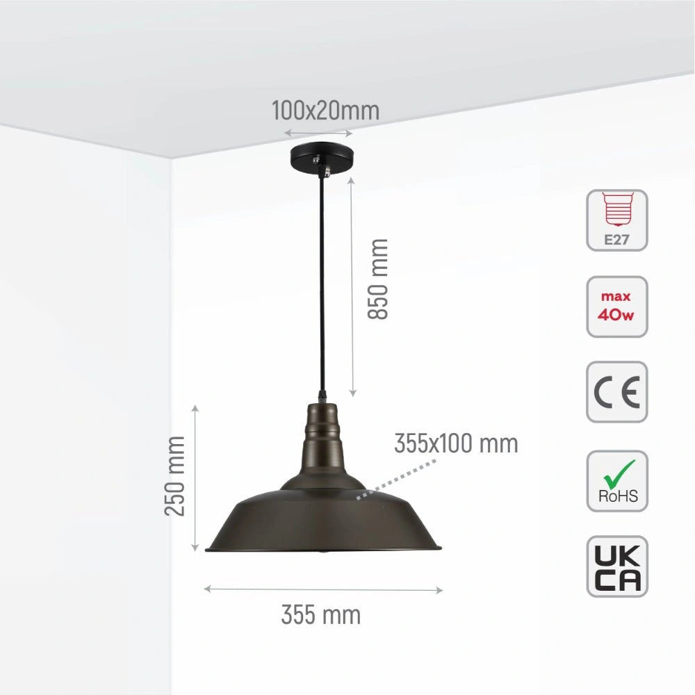 Size and specs of Black Step Caged Industrial Metal Ceiling Pendant Light with E27 Fitting | TEKLED 159-17746