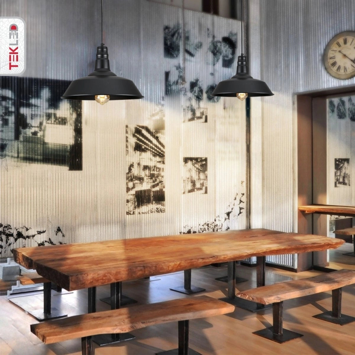 Interior application of Black Step Industrial Metal Ceiling Pendant Light with E27 Fitting | TEKLED 150-18358