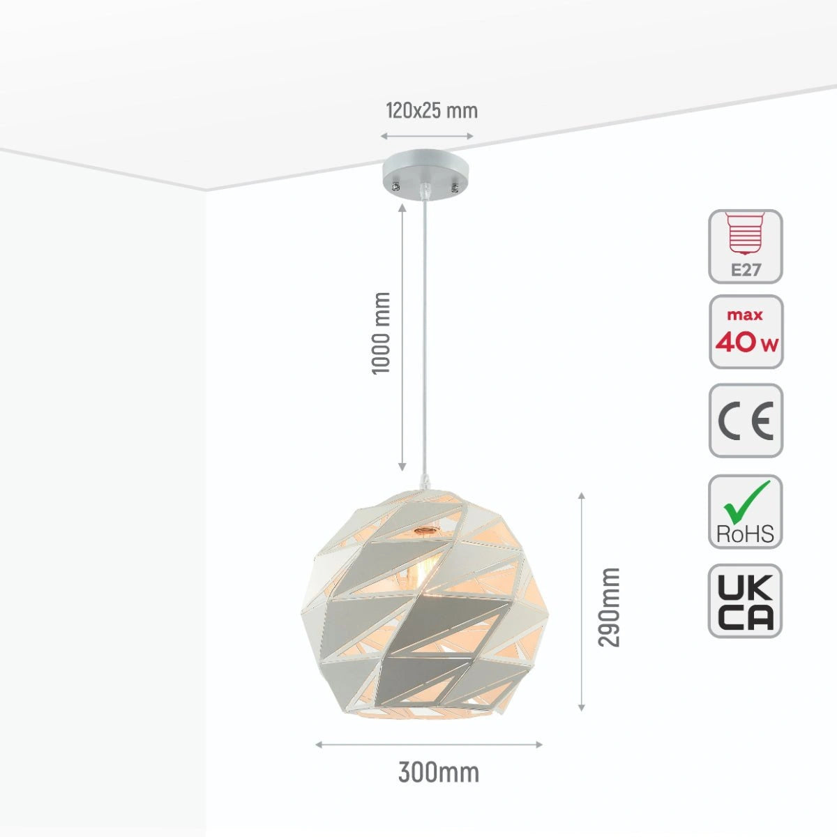 Size and specs of White Dome Laser Cut Metal Pendant Ceiling Light with E27 | TEKLED 150-17820