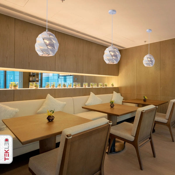 Indoor usage of White Metal Laser Cut Globe Pendant Light Small with E27 Fitting | TEKLED 150-18269