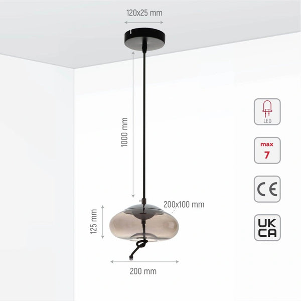 Size and specs of Smoky Mason Jar Pendant Modern Contemporary Ceiling Light Built-in LED | TEKLED 159-17338