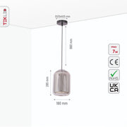 Size and specs of Smoky Glass Cylinder Pendant Light with G9 Fitting | TEKLED 159-17332