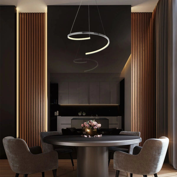 Indoor usage of LED Spiral Chrome Finishing 30W CCT Change Dimmable Contemporary Nordic Scandinavian Pendant Ceiling Light with Remote Control | TEKLED 154-17270