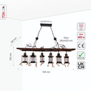 Size and specs of Sailor Wood Board Marine Island Chandelier with 6xE27 Lamp and 3 LED Light | TEKLED 150-18101