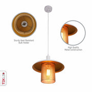 Close up shots of White-Golden Metal Caged Flat Pendant Light Large with E27 Fitting | TEKLED 150-18278