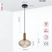 Product dimensions of golden bronze metal amber glass globe pendant light s with e27 fitting