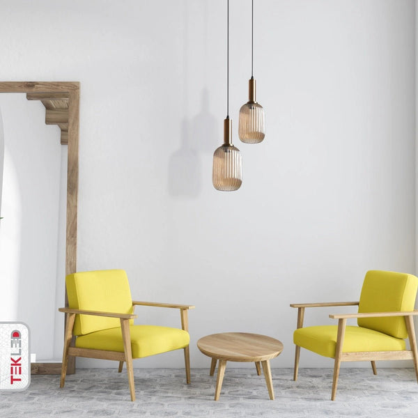 Indoor usage of Amber Glass S Pendant Light with E27 Fitting | TEKLED 158-19600