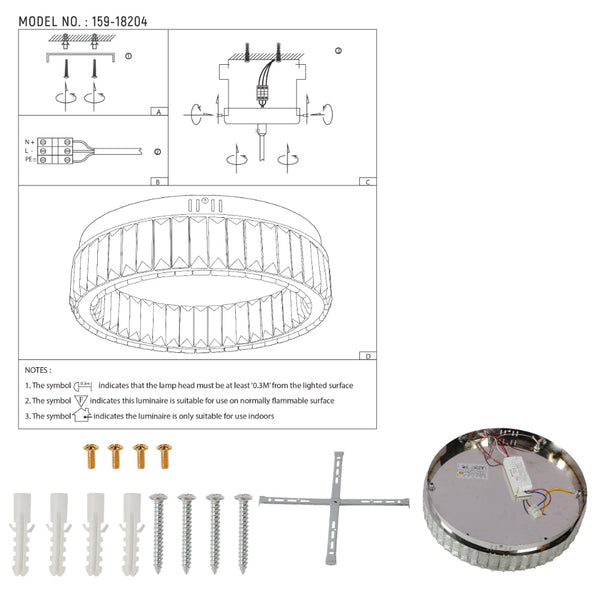 Lámpara de techo con anillo de cristal y acabado en cromo, perfecta para comedores modernos y elegantes, control remoto y luz en tres temperaturas.
