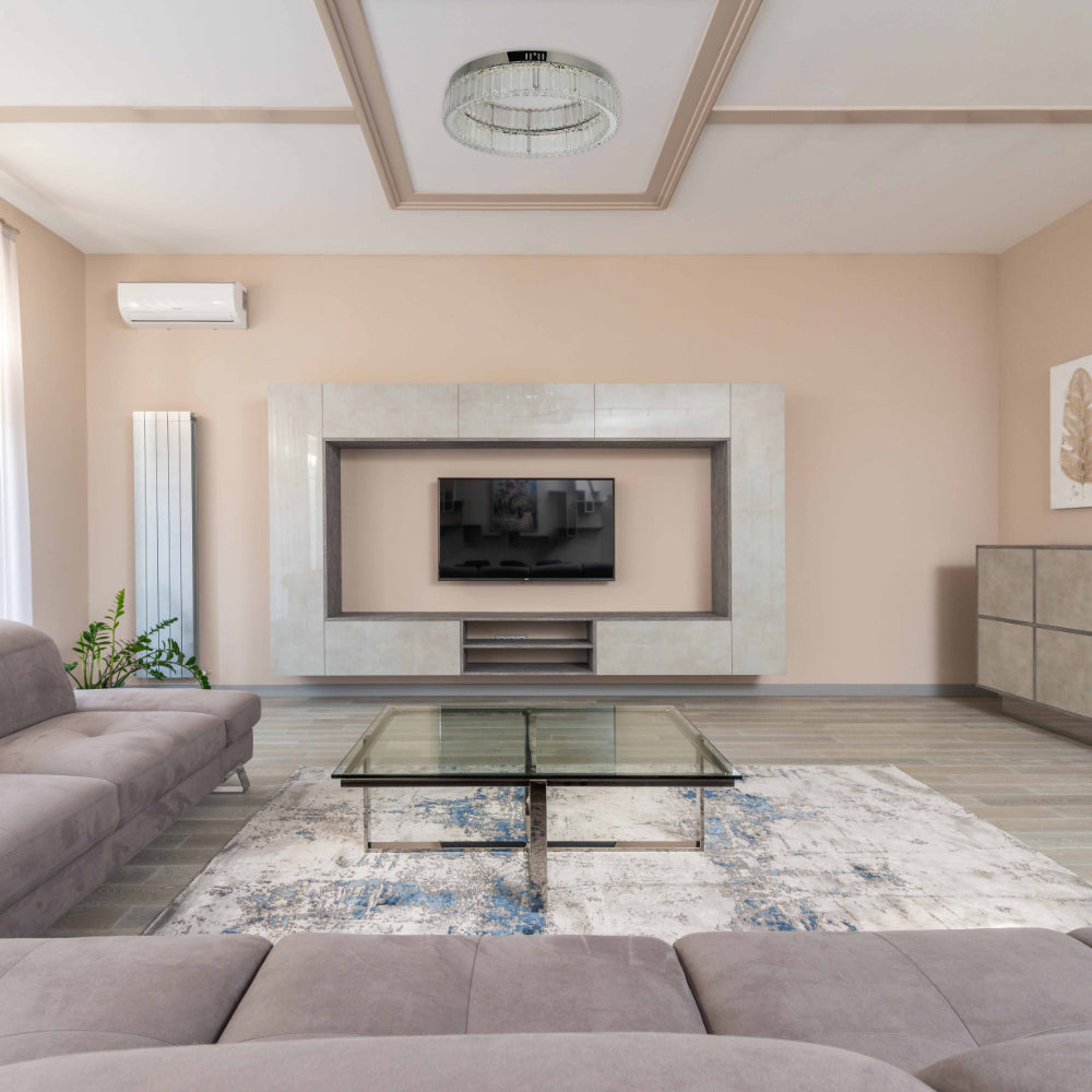 Aplique de techo de cristal en forma de anillo con control remoto, ideal para salón moderno o comedor elegante.