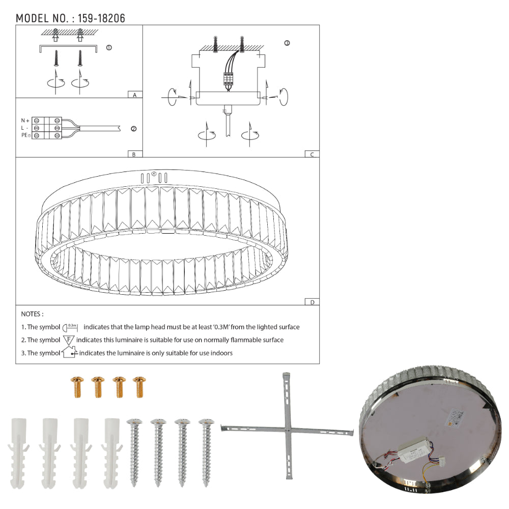 Luz de techo en forma de anillo, con cristales y control remoto, perfecta para habitaciones modernas y elegantes.