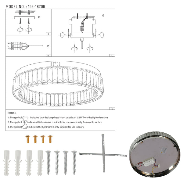Luz de techo en forma de anillo, con cristales y control remoto, perfecta para habitaciones modernas y elegantes.
