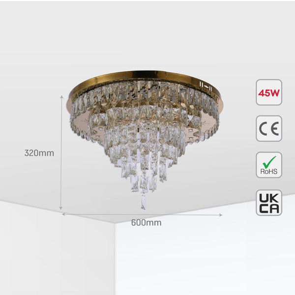 Candelabro de techo de tres niveles, ideal para salones elegantes, con control remoto y luz de tres colores.