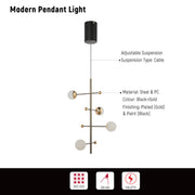 Primer plano de un elegante candelabro de oro con diseño moderno, ideal para comedores de estilo contemporáneo.