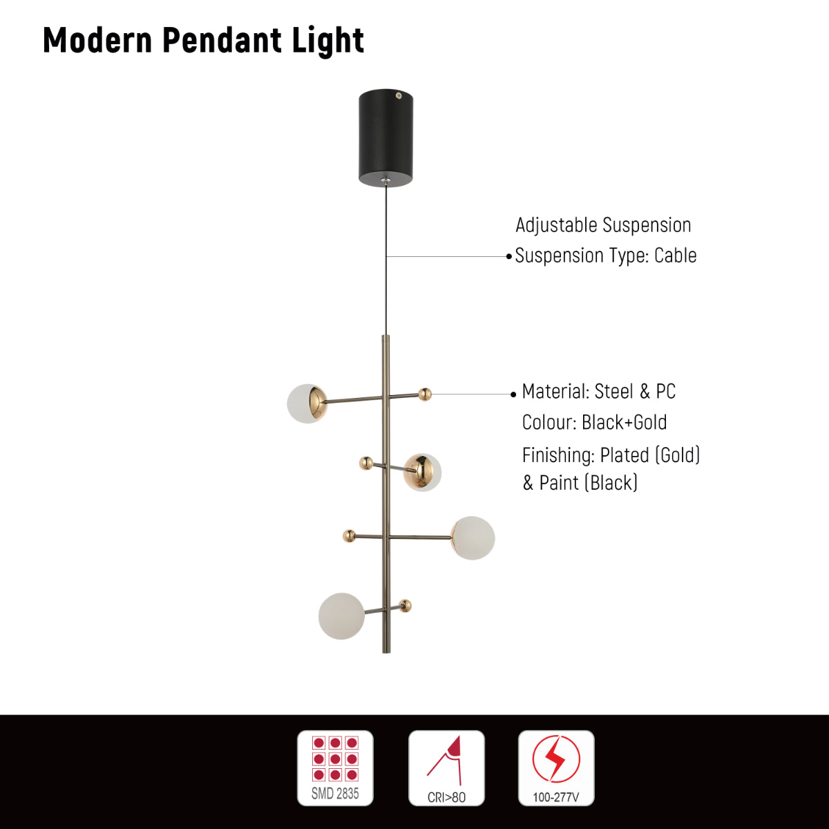 Primer plano de un elegante candelabro de oro con diseño moderno, ideal para comedores de estilo contemporáneo.
